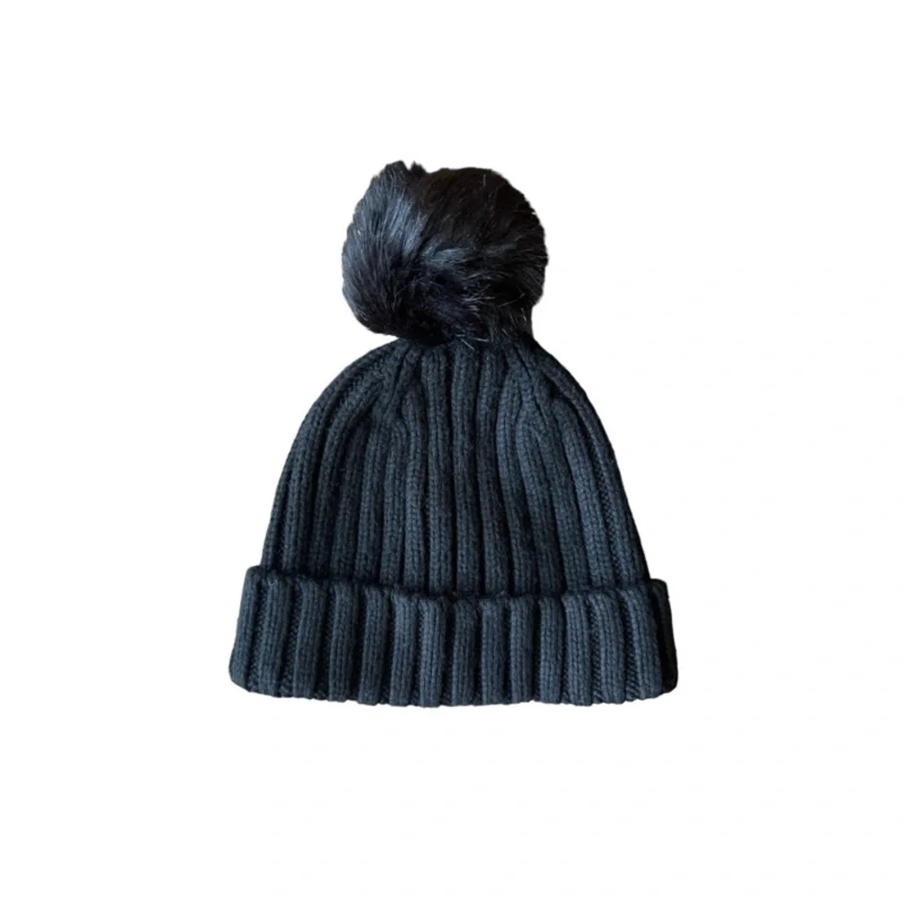 NEW JCREW Ribbed Pom-Pom Beanie in Black